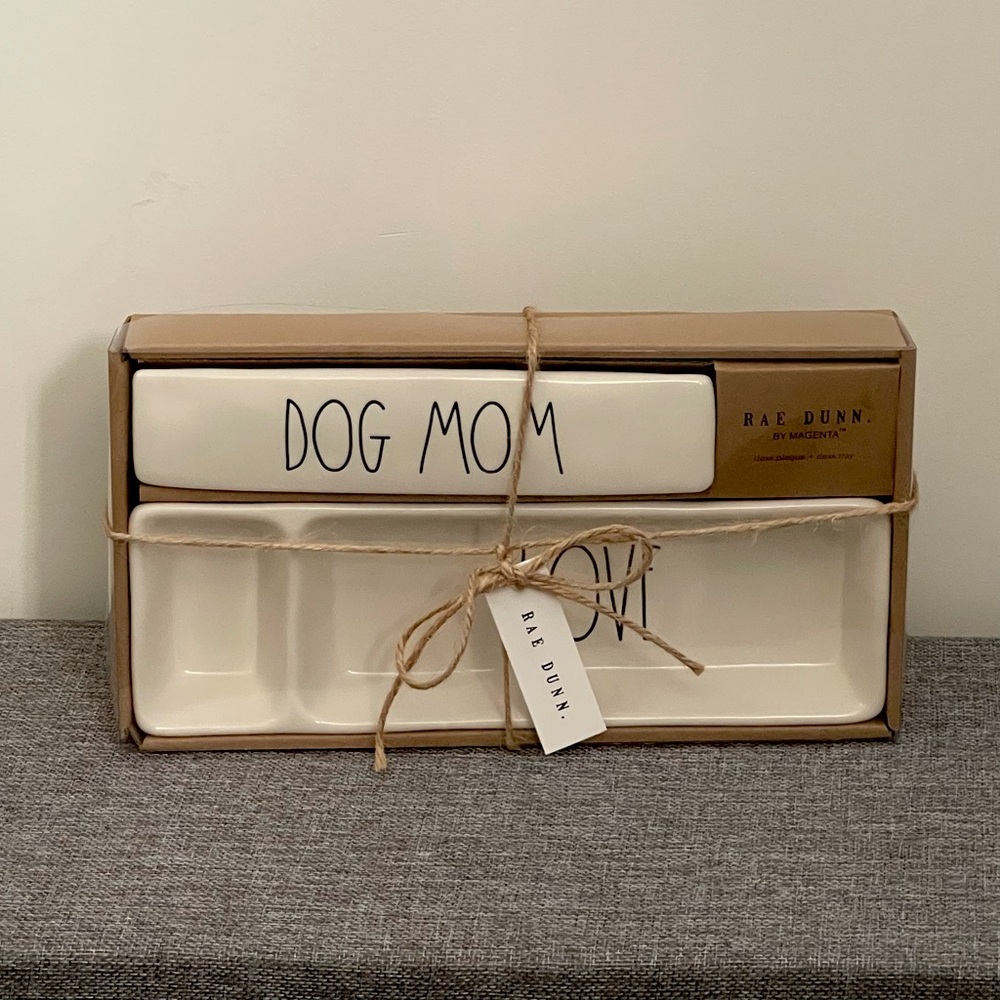 Rae Dunn Dog Mom Desk Plaque Tray Gift Set New NIB NWT Party Holiday